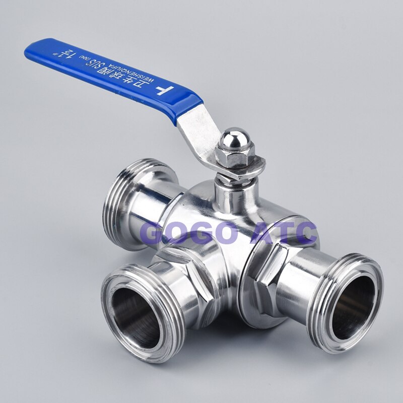 Sanitary three way Ball valve 19 25 32mm stainless steel 304 Food grade Male thread SMS Sanitary ball valve