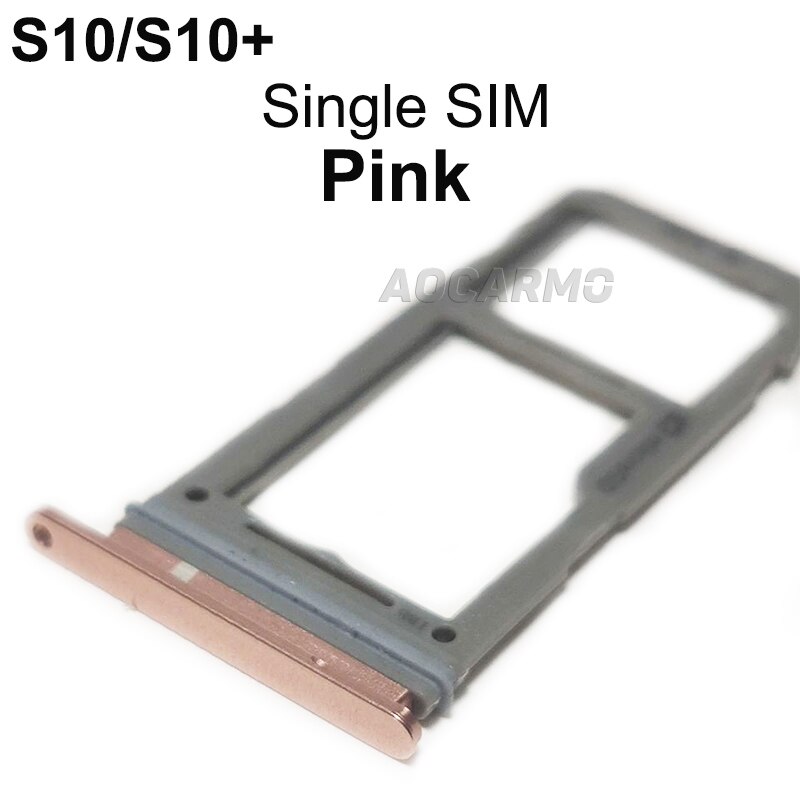 Aocarmo para Samsung Galaxy S10/+ S10plus S10, bandeja de plástico Nano Sim de Metal simple/doble, ranura para MicroSD, SM-G9730 G9750: Pink  1 SIM