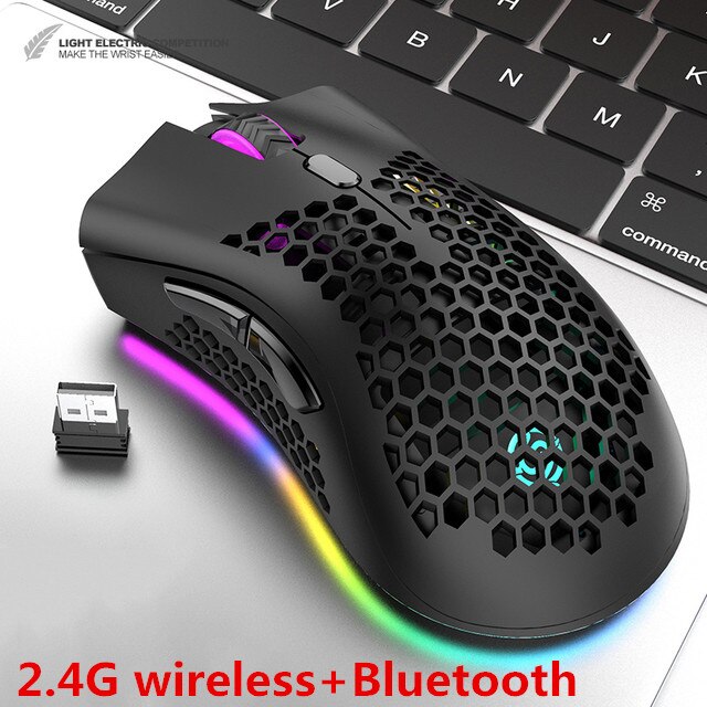 2.4g kabellose gaming-mäuse, wiederaufladbar, usb, rgb-beleuchtung, wabenstruktur, geeignet für desktop-pcs, notebooks und laptops.: 2 modi schwarz