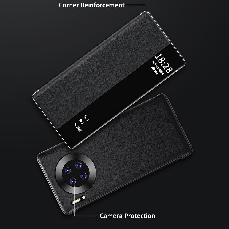 Luxury Leather Smart View Flip Case For Huawei Mate 40 Pro Mate40 Mate40pro 40pro 5G Global Version Magnetic Phone Cover