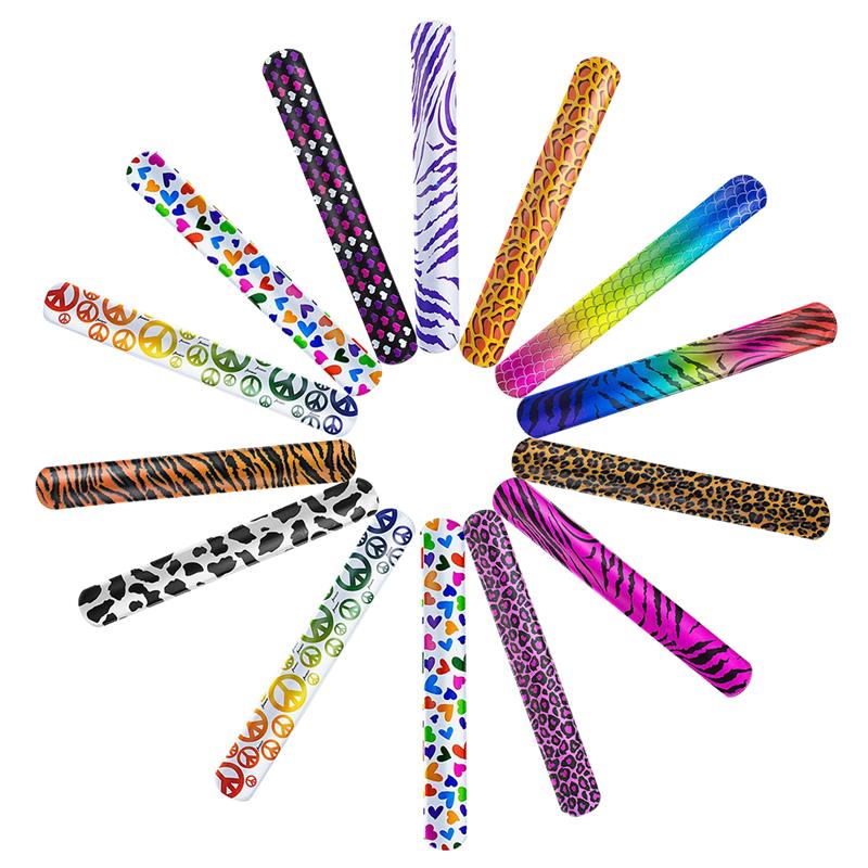 FunPa 100PCS Slap Bracelet Party Animal Patterns Hearts Printed Party Wrist Strap Slap Bands Party Favors