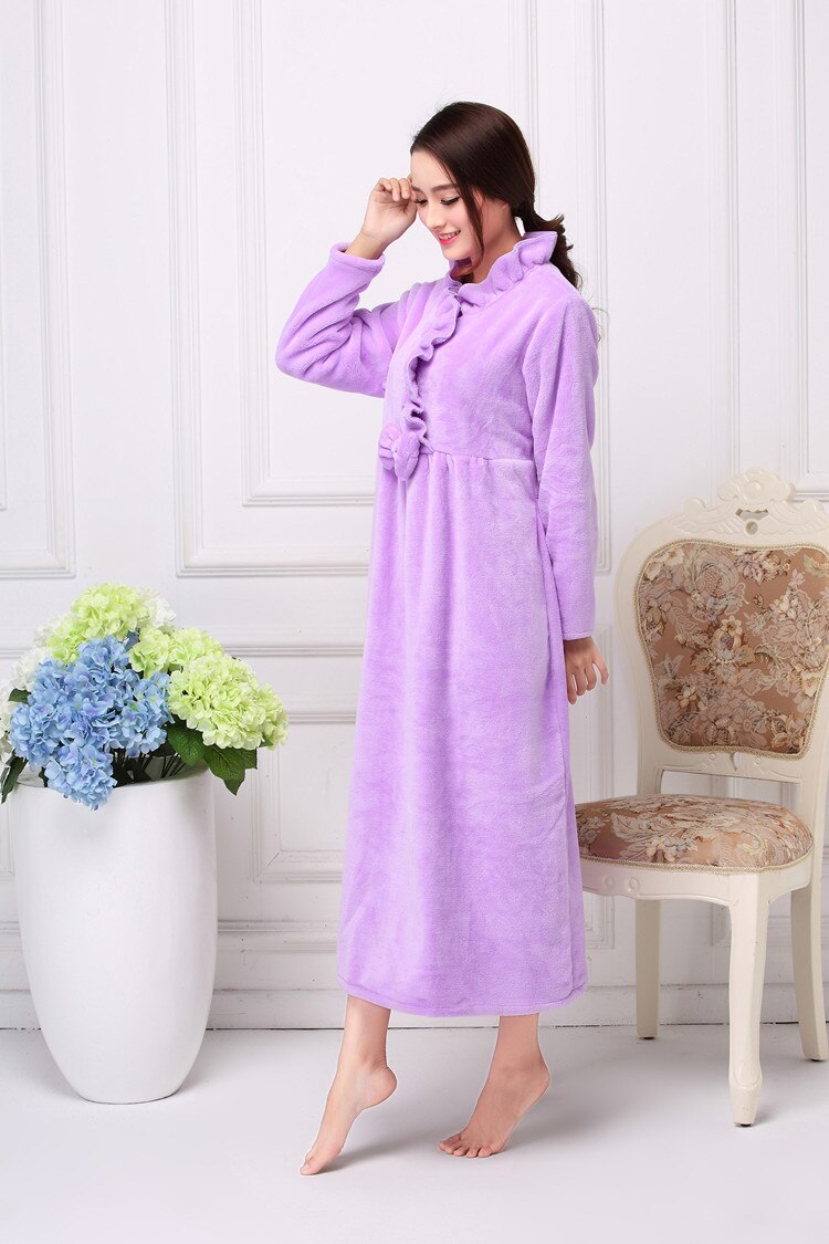Camisón de terciopelo para mujer, ropa de dormir de princesa rosa púrpura, lencería de exposición, vestido cálido de invierno para el hogar