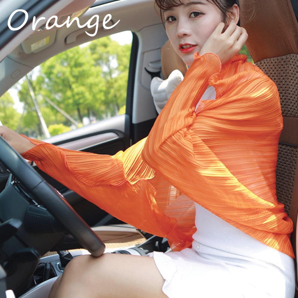 Solid-colored Pleated Summer Women Chiffon shawl Scarves Pure Color Long Sleeve Poncho Stole Female Shawls Snud: Orange