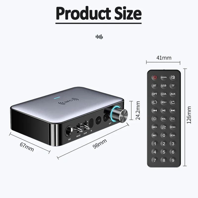 Bluetooth-mottagare, sändare , 5.0 nfc-stereo, 3.5mm aux-uttag, optisk koaxial, rca-trådlös ljudadapter, mikrofon, sjung för tv