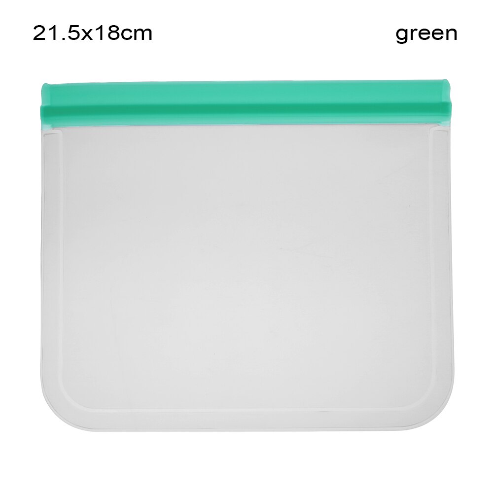 1pc doorschijnende siliconen zakjes voor het bewaren van verse levensmiddelen, lekvrije melk en fruitcontainers, herbruikbare, afgesloten staande zakken met ritssluiting: Groen 1