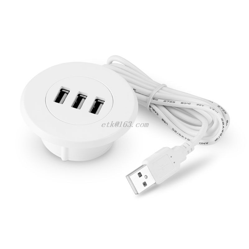 5cm Grommet Hole In-Desk Mounting 3 Ports USB 2.0 Hub For Laptop PC Computer