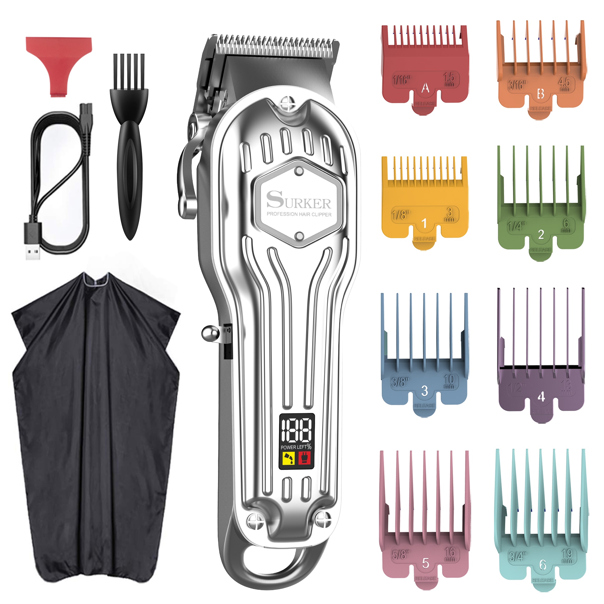 Surker All Metal Hair Clippers Men Cordless Hair Trimmer Maquina Cortar Pelo Haircut LCD Display Hairdresser: K9S