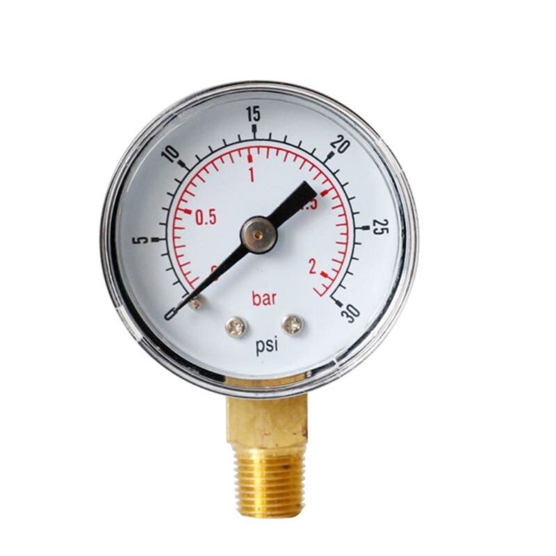 40mm Face Pressure Gauge 1/8" BSPT Bottom Mount 15,30,60.100,160 200, 300 PSI & Bar for Air Gas Water Fuel Liquid.: WHITE