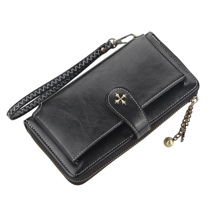 Wristband Women Long Wallet Many Departments Female Wallets Clutch Lady Purse Zipper Phone Pocket Card Holder Ladies Carteras: black