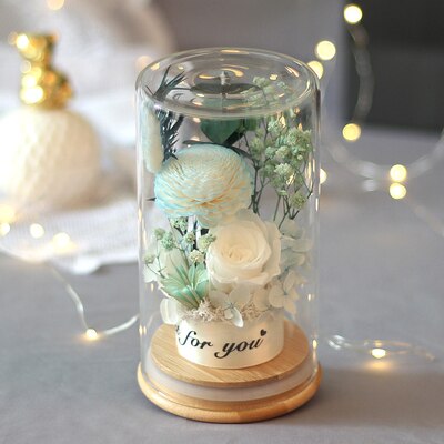 Preserved Flower Rose Glass In A Dome Dried Flower Bouquet For Valentine's Day Girlfriends Birthday Wedding: Round Mint