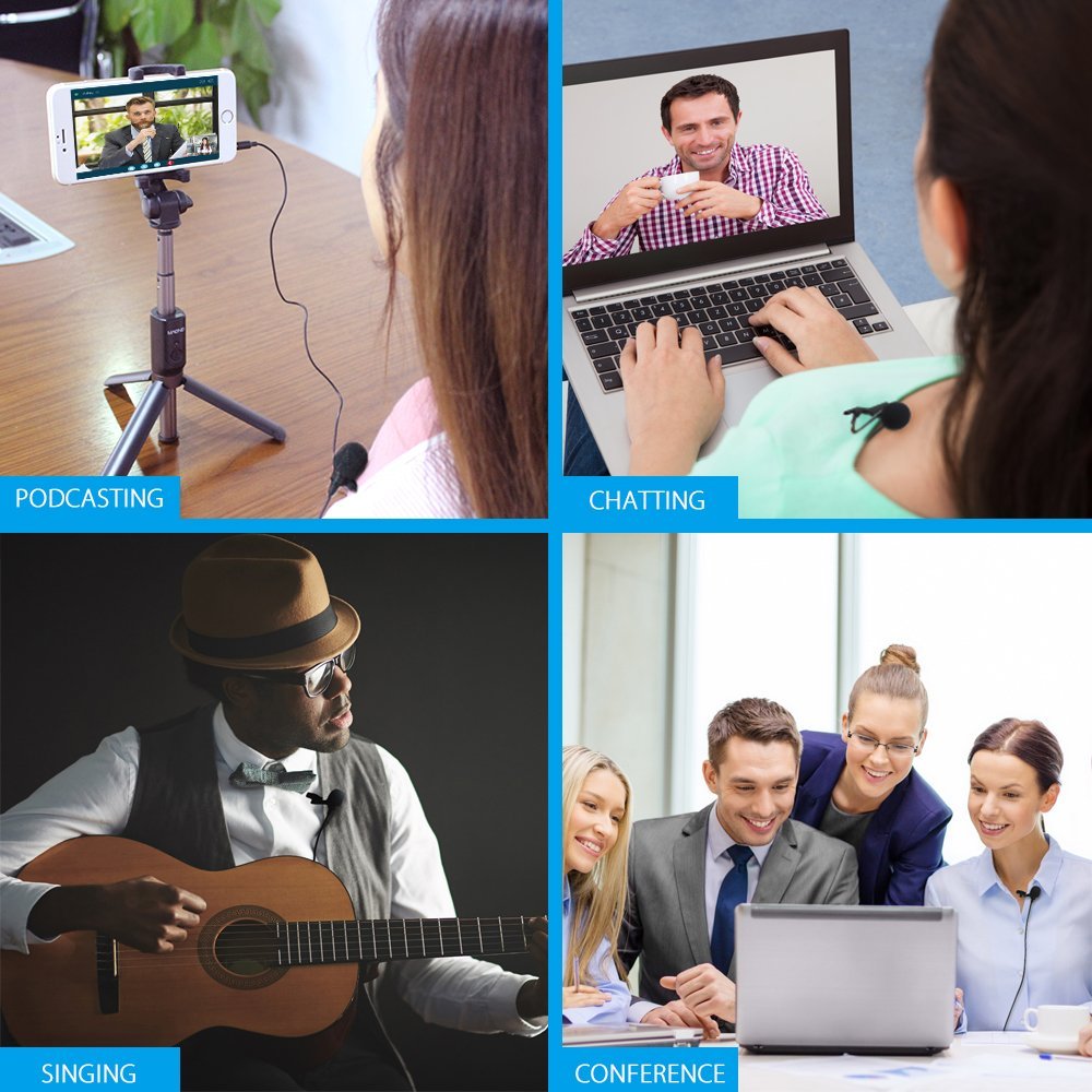 MAONO Lavalier Microphone with 6M Extension Cable Condenser Microphone Handsfree Clip-on for iPhone Android Smartphone DSLR Cam