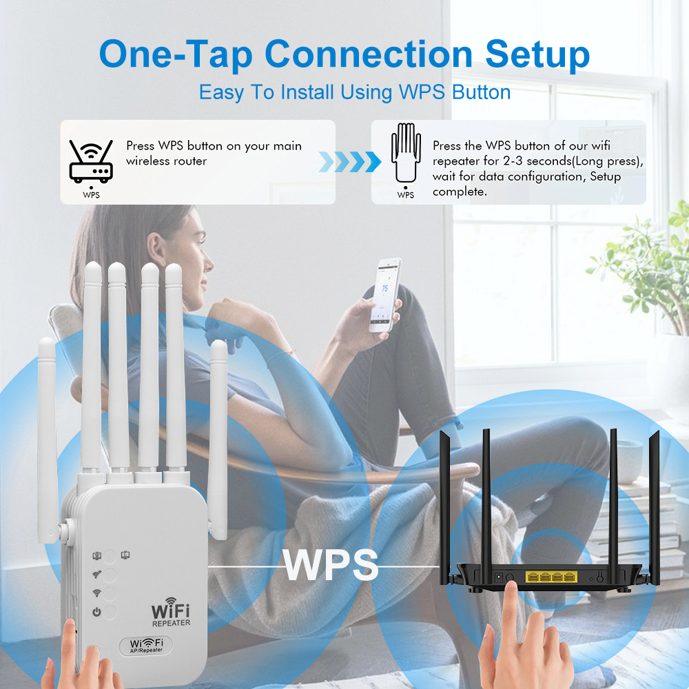 Dwuzakresowy wzmacniacz sygnału WiFi 1200 mb/s bezprzewodowy wzmacniacz sygnału Extender 2.4 GHz/5 GHz wzmacniacz sieci domowej i małego biura