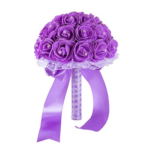 Yellow White Blue Wedding Flowers Bridal Bouquets Handmade Artificial Rose Bridal Bouquet for Wedding Decoration: light purple