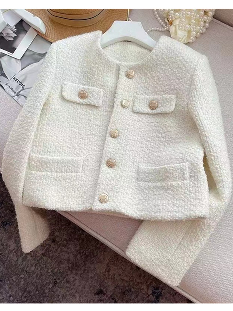 Smthma koreansk chic kvinnlig tweed basjacka kappa damkläder catwalk-stil ylle ytterkläder