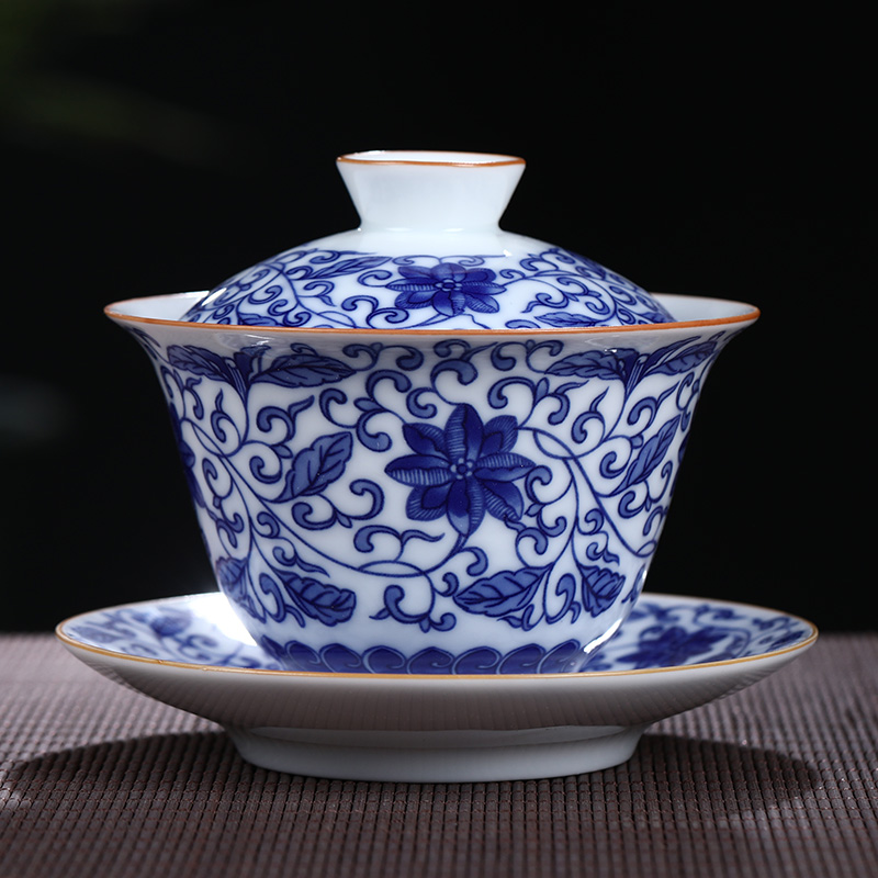 Taza de té de cerámica de Jingdezhen, tazón de té de porcelana azul y blanca hecho a mano, accesorios de té de porcelana china: A3--11.6x9.5cm