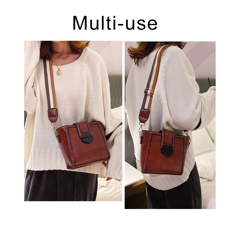 Kvinnelig skinn dameveske dame skulder håndvesker ensfarget bøtte med stor kapasitet casual kvinnelige crossbody vesker