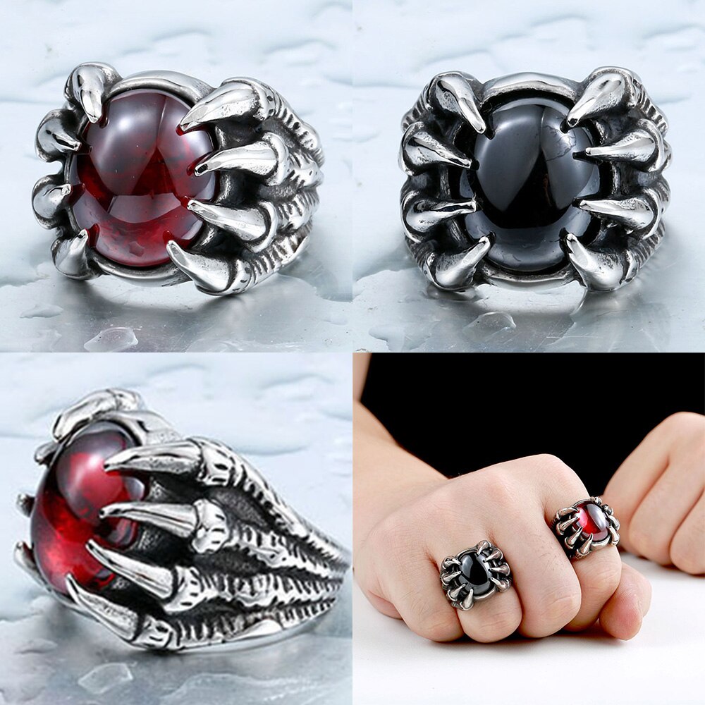 316l store røde cz klo kranium mænd calvarium punk vintage ring gotisk rustfrit stål biker ringe motorcykel smykker
