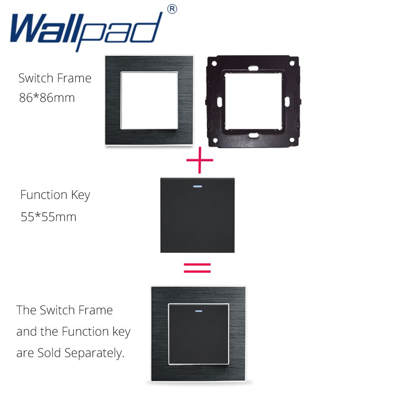 Wallpad S6 DIY Quadrup 4 Way Black Panel Brushed PC For Wall Switch Socket Imitating Aluminum Plate Free Combination, 344*86mm