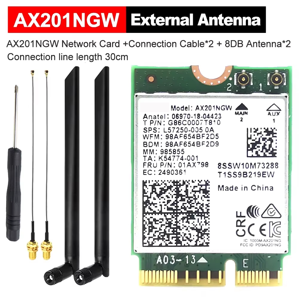 WiFi 6 Card AX201NGW 3000Mbps 2.4G/5G M.2 CNVio2 Wireless Network Card For Bluetooth 5.1 802.11AX For Laptop PC Win 10/11: Gold