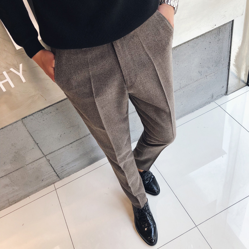 Nrew formeel bruiloft heren effen kleur pak broek slim fit casual merk zakelijk blazer rechte jurk broek heren: Bruin / 33