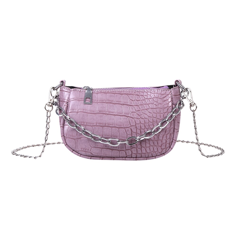 Einfache PU Leder Kette Schulter Bote Schulter Kupplung PU Leder Weibliche Schulter Umhängetaschen Feste Alligator aufbringen: Violett