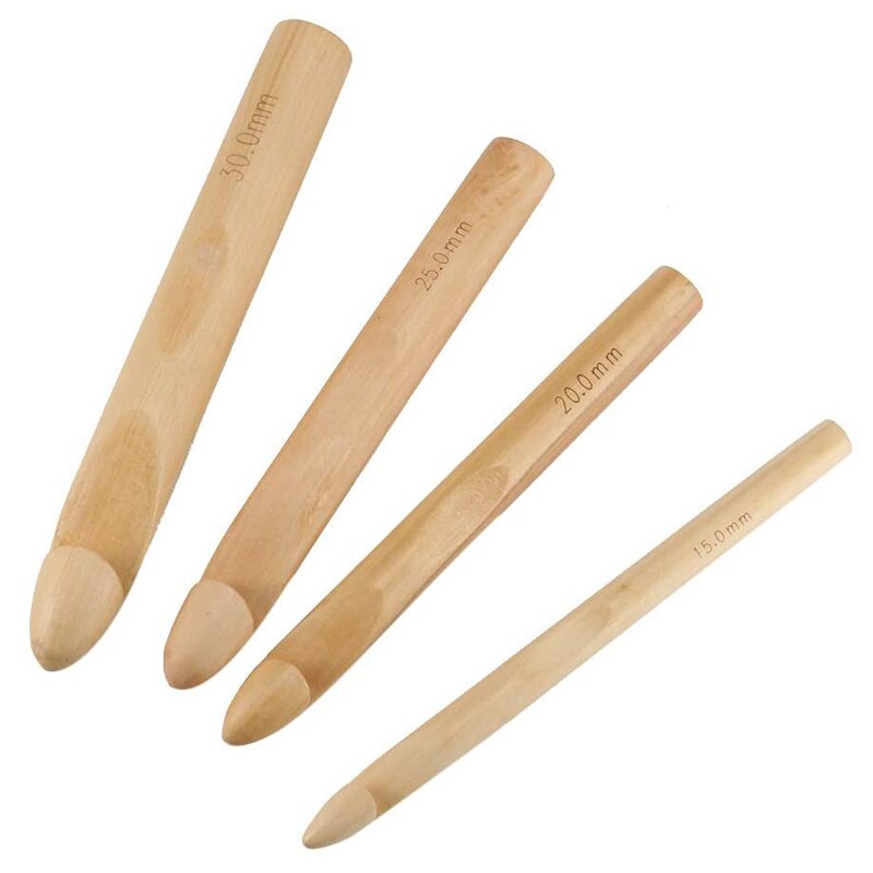 Xinjoduz 3 stuks houten haaknaalden, 15 mm, 20 mm, 25 mm, grote houten