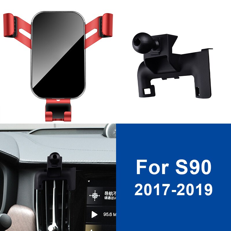 Lufthastighed rød til volvo  xc90 s90 xc60 s60 xc40 tilbehør bil mobiltelefon holder luftventil monteringsbeslag auto gravity gps stander: S90 17-19 rød