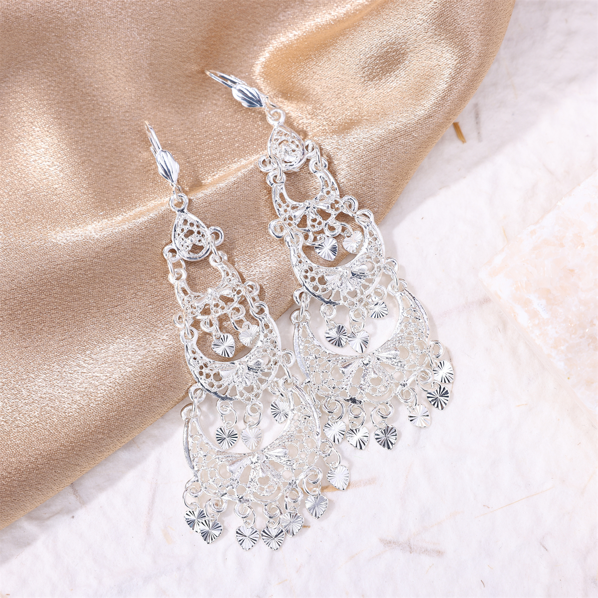 Boucles d'oreilles de luxe à pampilles de couleur dorée pour femmes, bijoux de Banquet à la , crochet français,: orange
