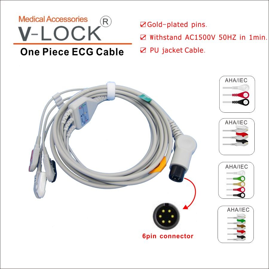 Een Stuk Ecg-kabel Met 3Leads, Clip Voor Mindray MEC1000/2000,PM7000/8000/9000 Patient Monitor