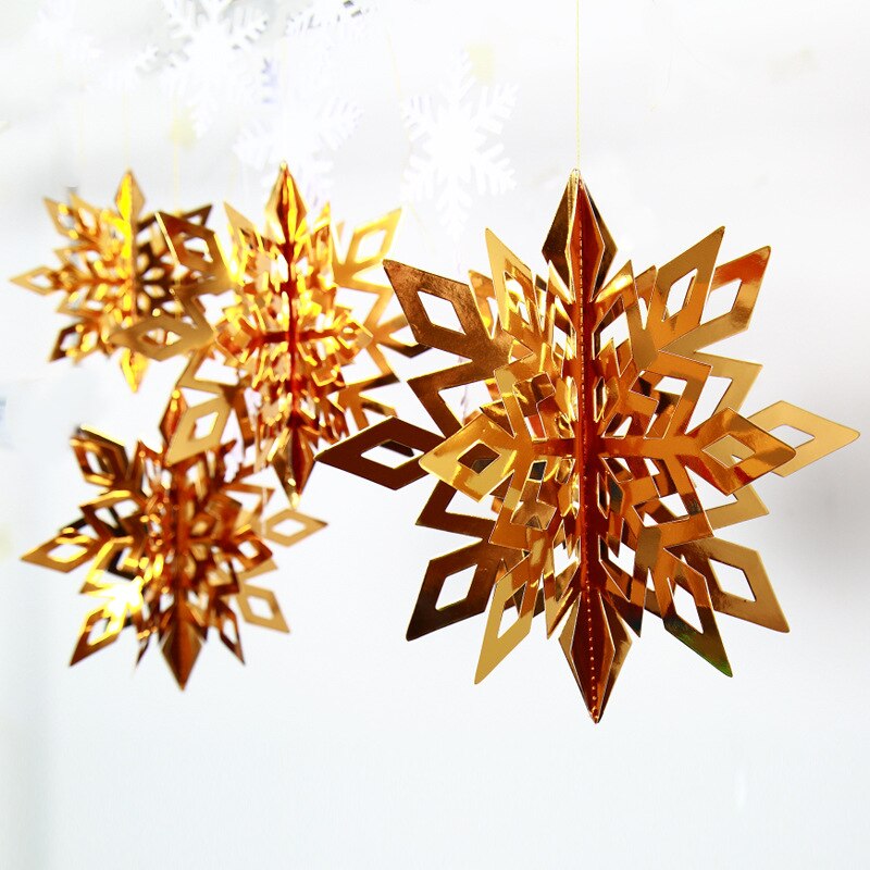 6 Stks/set 3D Holle Sneeuwvlok Papier Slingers Sneeuwvlokken Party Muur Opknoping Ornamenten Kerst Decoraties Voor Home Decor: Gold