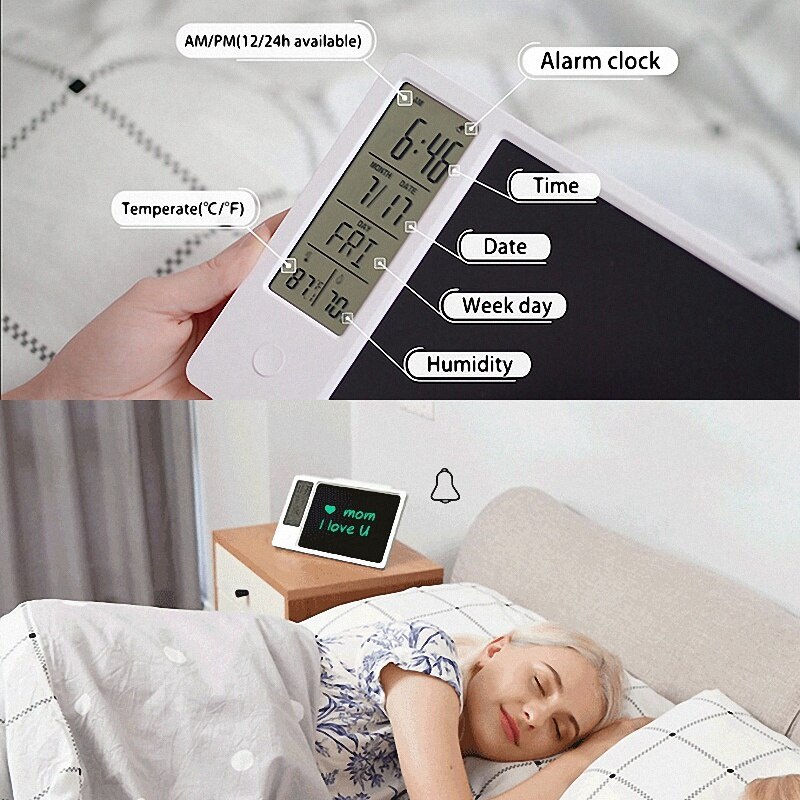 Clock Calendar LCD Writing Tablet Electronic Digital Graphic Drawing Weather Pad Temperature Humidity Display