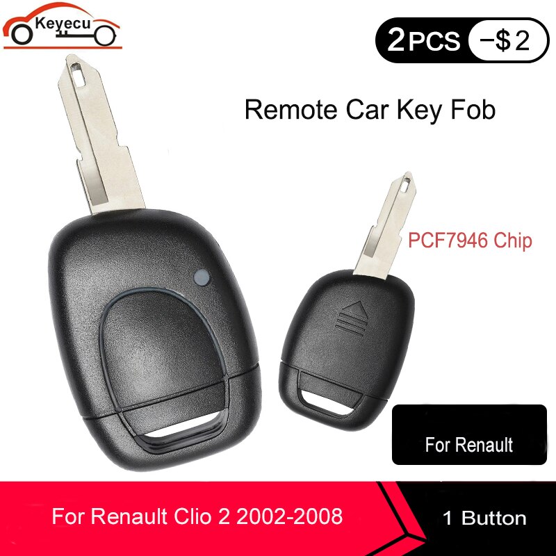 Keyecu Vervanging Afstandsbediening Autosleutelzakje 1 Knop 433Mhz Met PCF7946 Chip Voor Renault Clio 2 2002, voor Kangoo 2002-2004