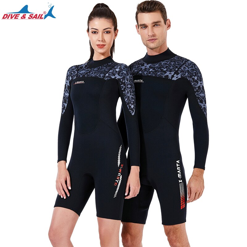 Women's 1.5mm Back Zip Long Sleeve Short Spring Wetsuit Long Sleeve One Piece Shorty Wet Suit for Water Sports Scuba Dive Suit