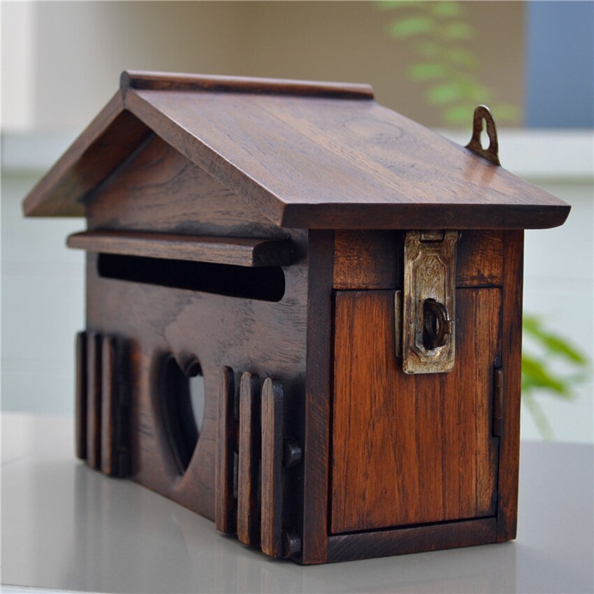Wooden Mailbox House Shaped Household Outdoor Mailbox Greeting Post Card Letter Boxes, Garden Suggestion Box Decoration