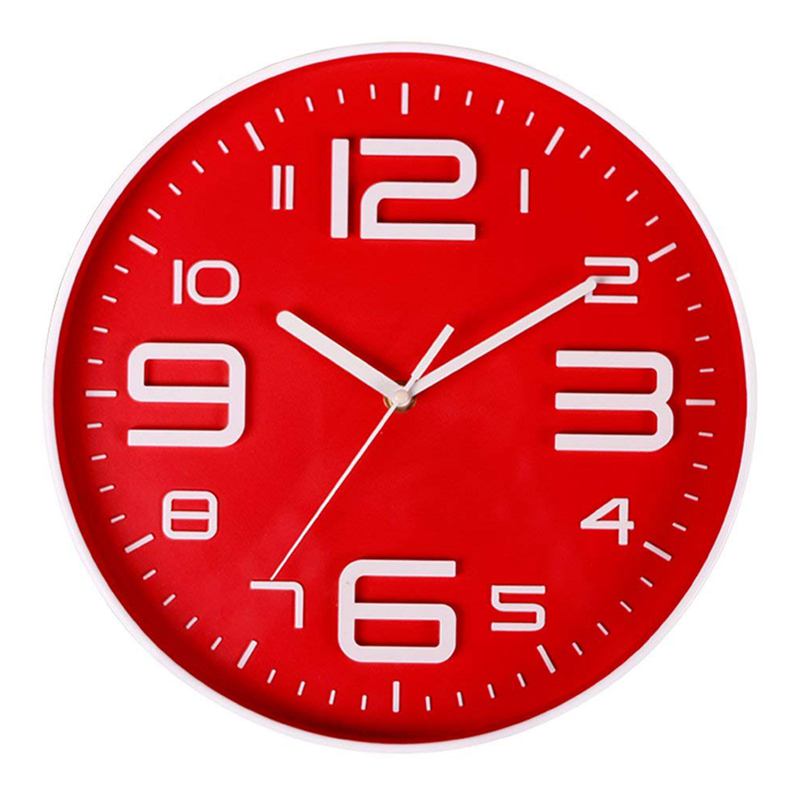 Indoor Big 3D Number Silent Wall Clock Quiet Movement Wall Clocks Battery Operated 10 Inch: Red