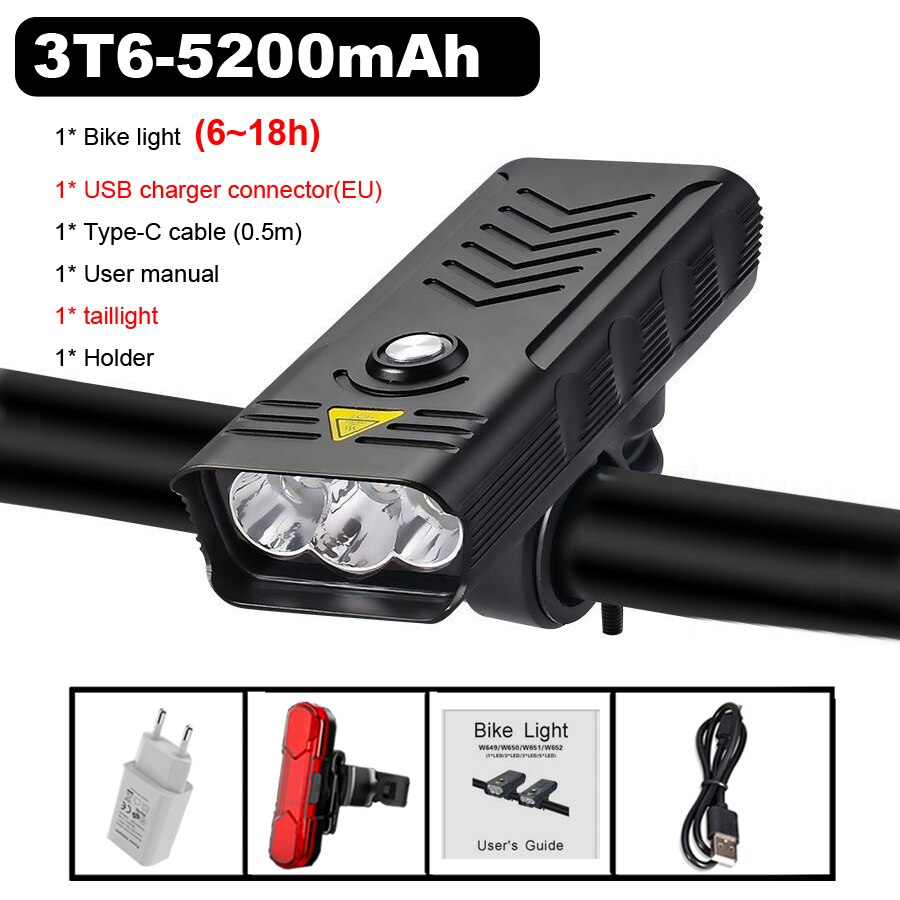 10000Mah Fiets Licht Set Usb Oplaadbare 3000 Lumen Fiets Koplamp 5T6 Led Super Heldere Mtb Road Zaklamp Fiets Accessoires: 3 LED set 2