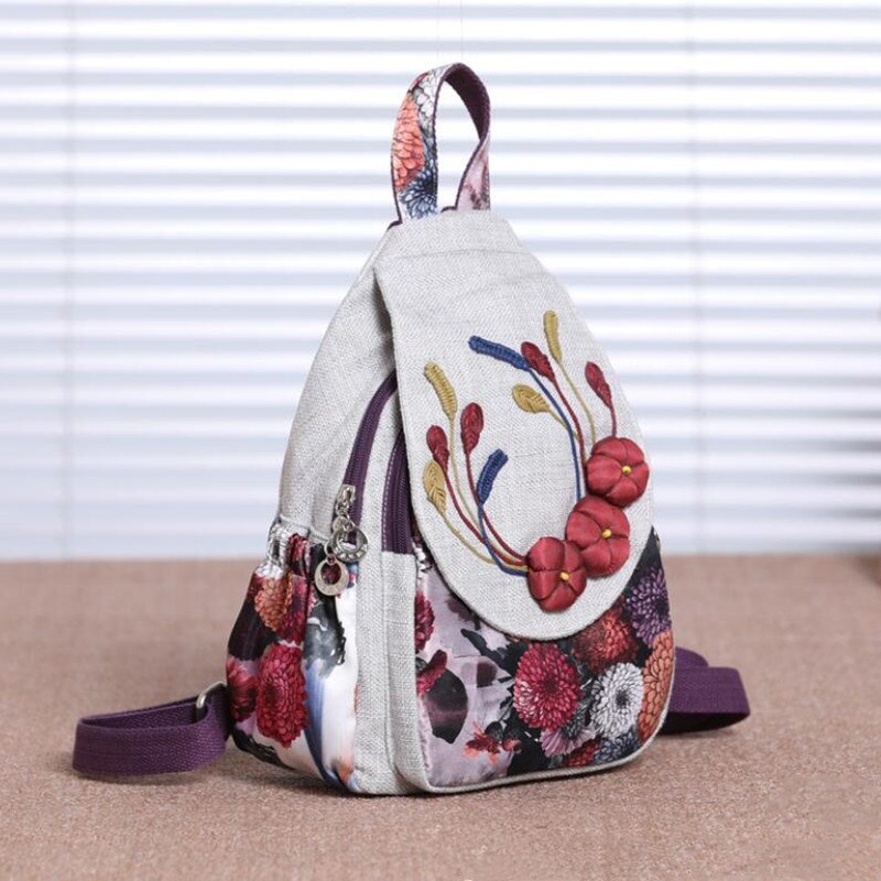 Ethnische retro Baumwolle Leinen Frauen Rucksack Weibliche Applikationen Alle Zweck Rucksäcke Leichte Reisetasche Taschen für Mädchen Schul