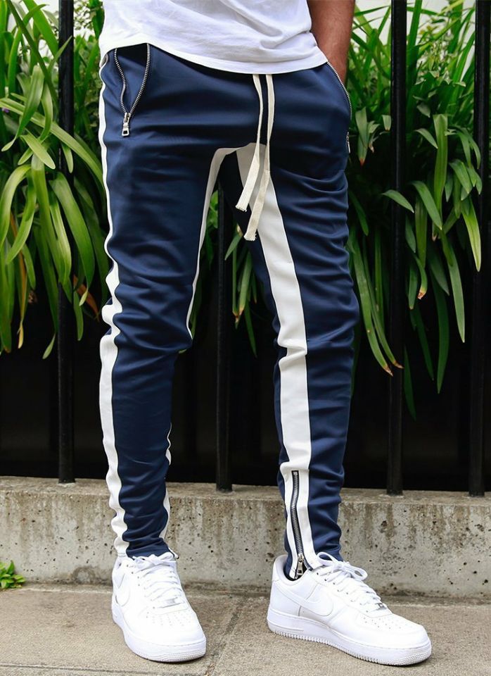 Mens Katoen Joggers Sport Running Broek Fitness Mannen Sportkleding Trainingspak Bodems Skinny Joggingbroek Broek Sportscholen Track Broek: L / BlueWhite