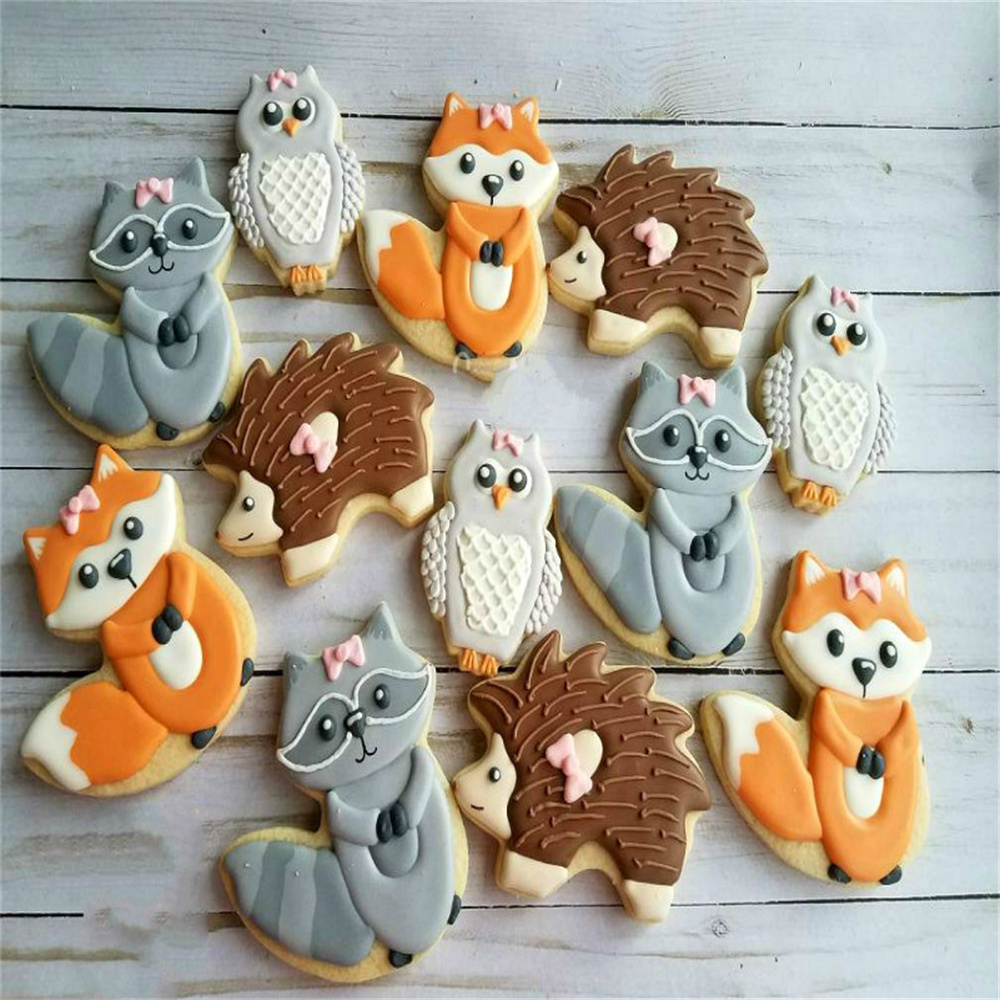 Keniao woodland cookie cutter - igelkott, räv, uggla, kanin, ekorre - djurkex bröd smörgåsform - rostfritt stål