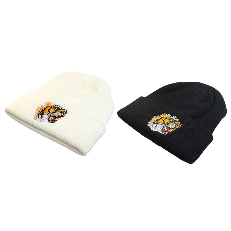 Broderi tiger ski hatte strikkede huer til mænd til kvinder strikket vinter hip hop stil hat unisex hue