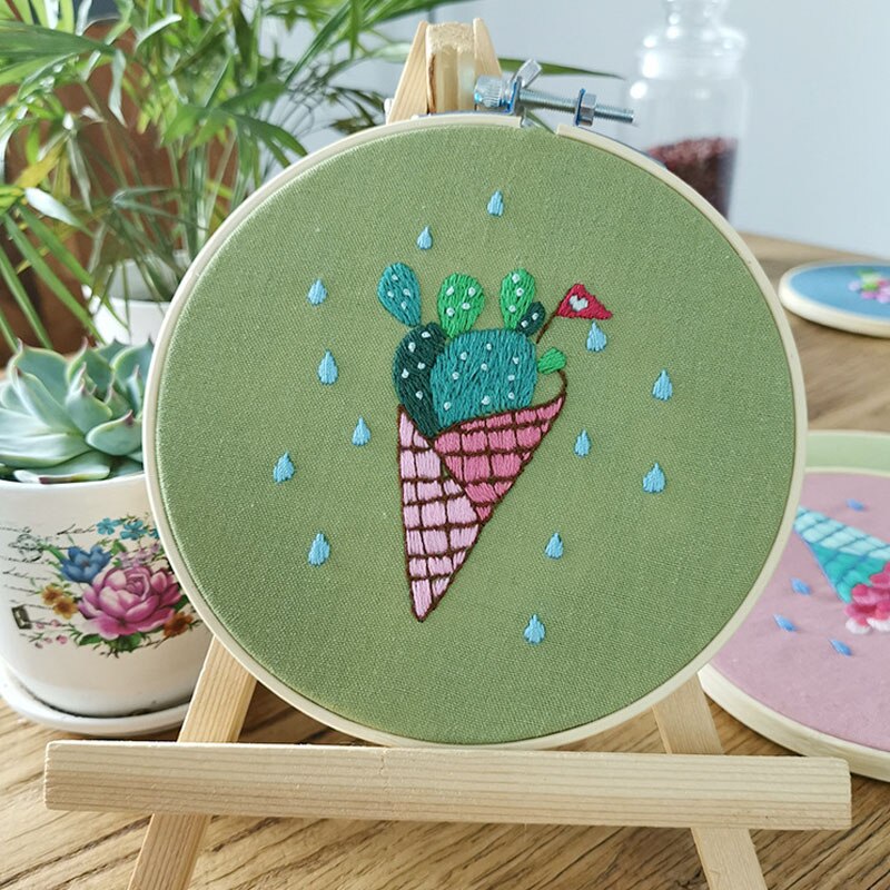 Enkel blomma växt gör det själv broderi kit tryckt blomma handarbete korsstygn set med båggunga konst handarbete hantverk heminredning
