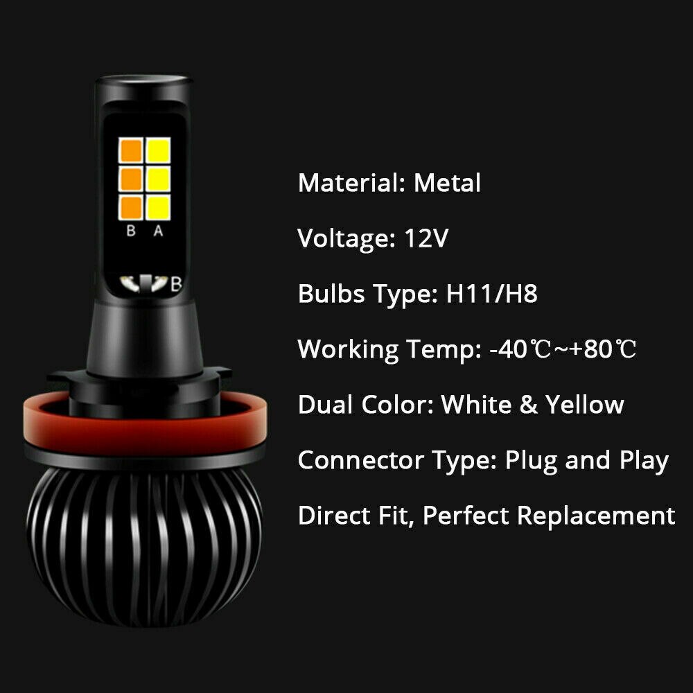 High Power H8 H11 Car Lights 3030 LED White Amber Dual Color 12V Replacement Conversion Lamps Practical Useful