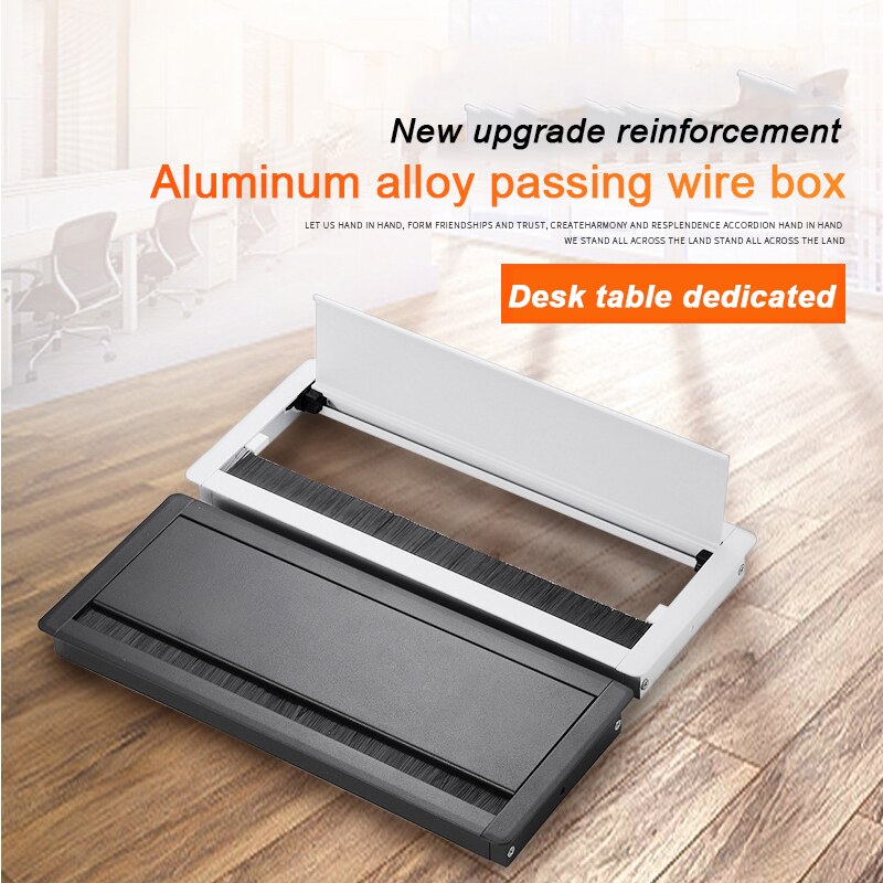 Aluminium Alloy Surface Desk Grommet Line Box Office With Brush Furniture Hardware Cable Tidy Outlet Rectangle Hole Cover Insert