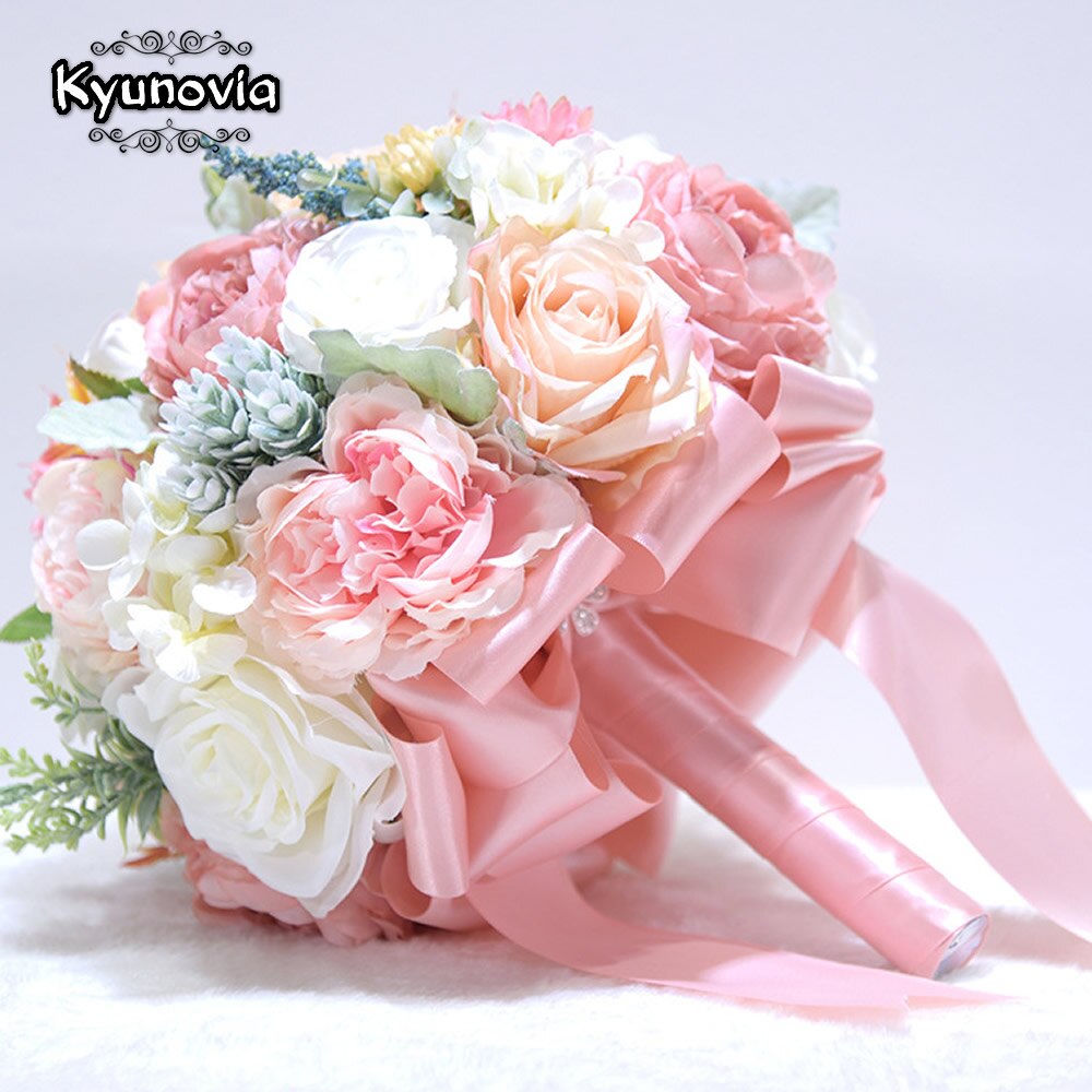 Kyunovia nowy bukiet ślubny Lvory i rumieniec różowa piwonia ślubny kwiat jedwabny bukiet ślubny buque de noiva ramos de novia GC9