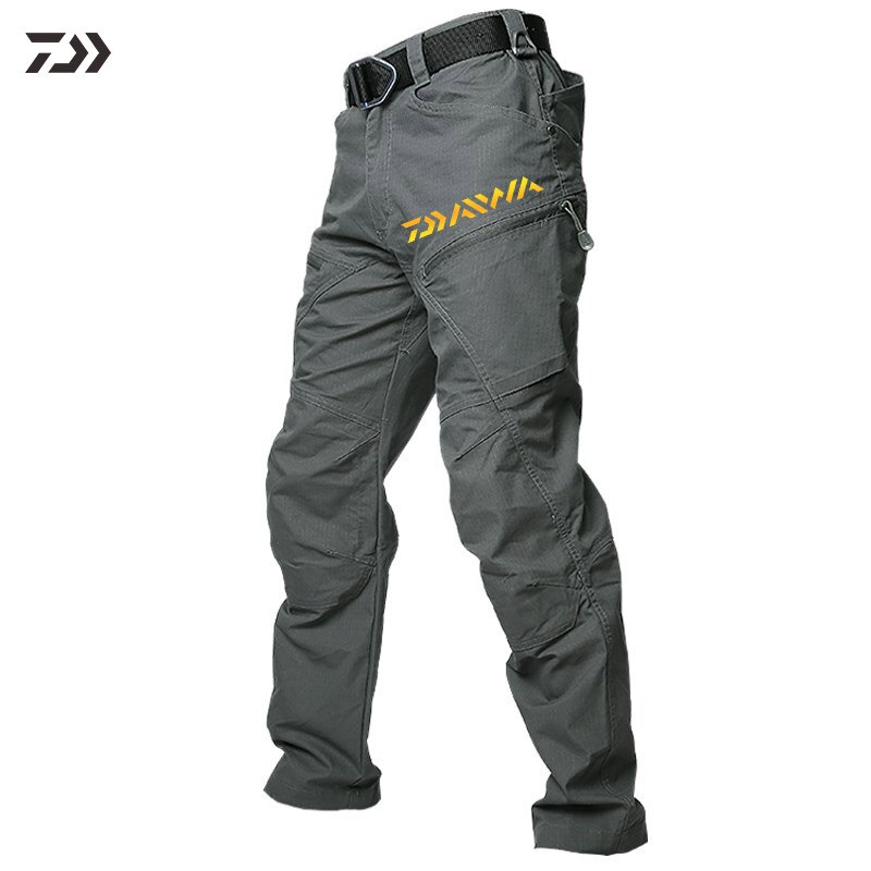 Daiwa Angeln Kleidung Atmungsaktive Baumwolle Elastische Reißverschluss Tasche Frühling Sommer Angeln Hosen Daiwa draussen Camping Wandern Sport: Grau / XL