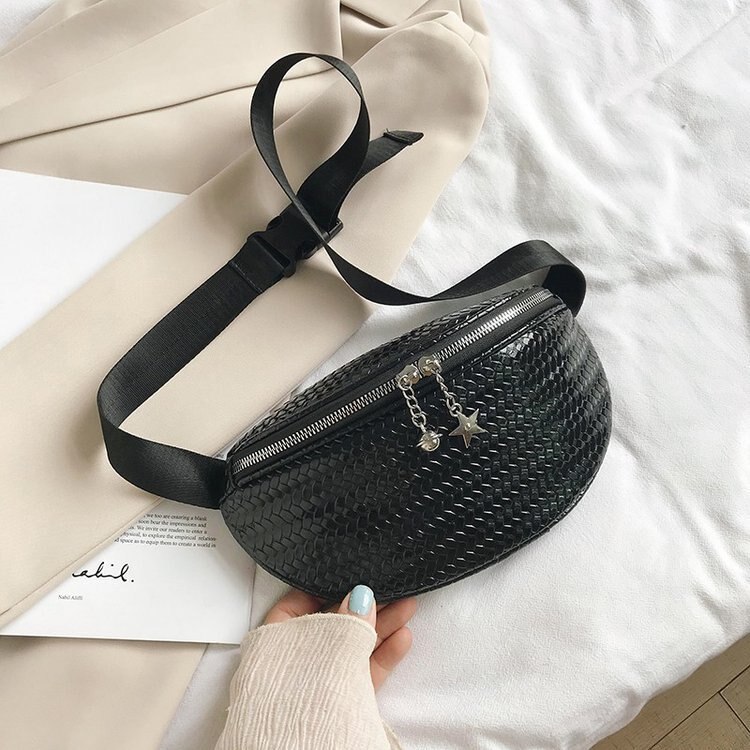 bag woven chest bag ladies casual waist bag Shoulder bagHandbags for Women's Phone bag Small Female handbags: black