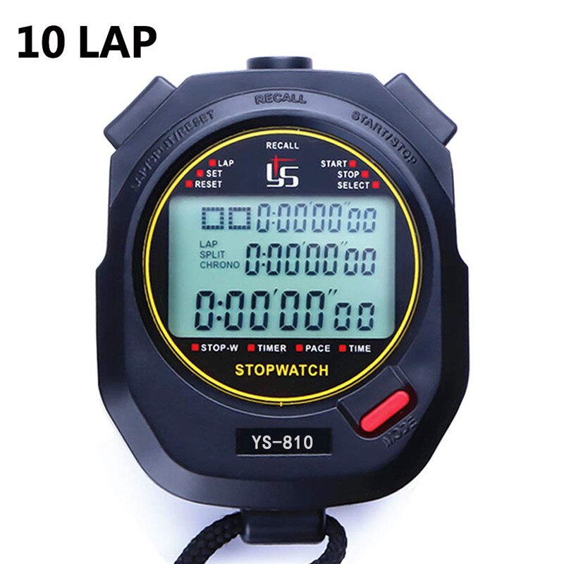 Digital Stopwatch Sports Timer Handheld LCD Large Display Silence Waterproof 30/60/120 Memories Lap for Track Field Training