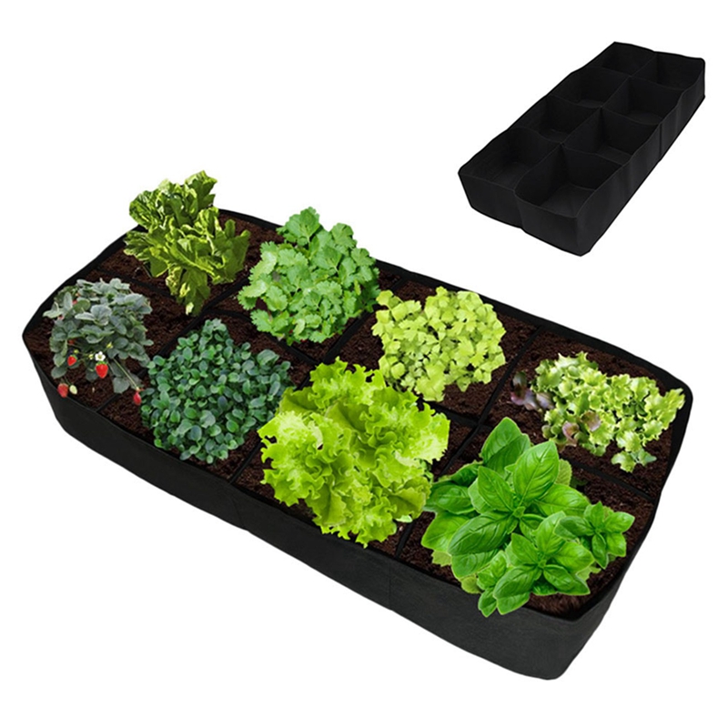 4 Pcs Grow Bag Stof Tuin Plant Bed Groente Plante Zaailing Boom Handvat 4/8-Hole Rechthoekige Container Planten Zak