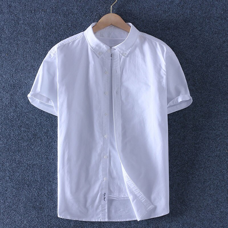 Schinteon Mannen Zomer Oxford Korte Mouwen Casual Slim Shirt 100% Katoenen Shirts Turn-Down Kraag: White / L(Asian Size)