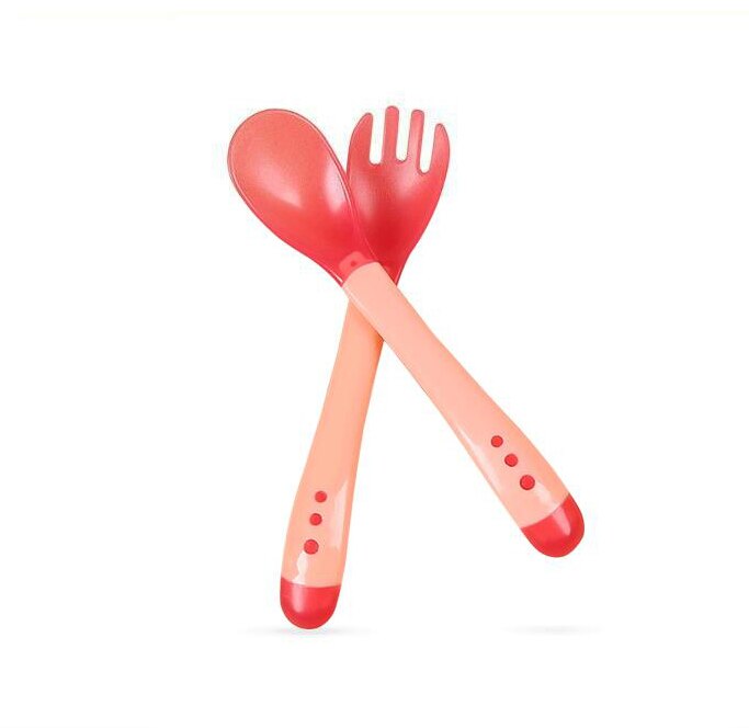 3set Temperature Sensing Feeding Spoon Child Tableware Food Bowl Learning Dishes Plate Suction Cup Baby Dinnerware Set: Red-1 Set